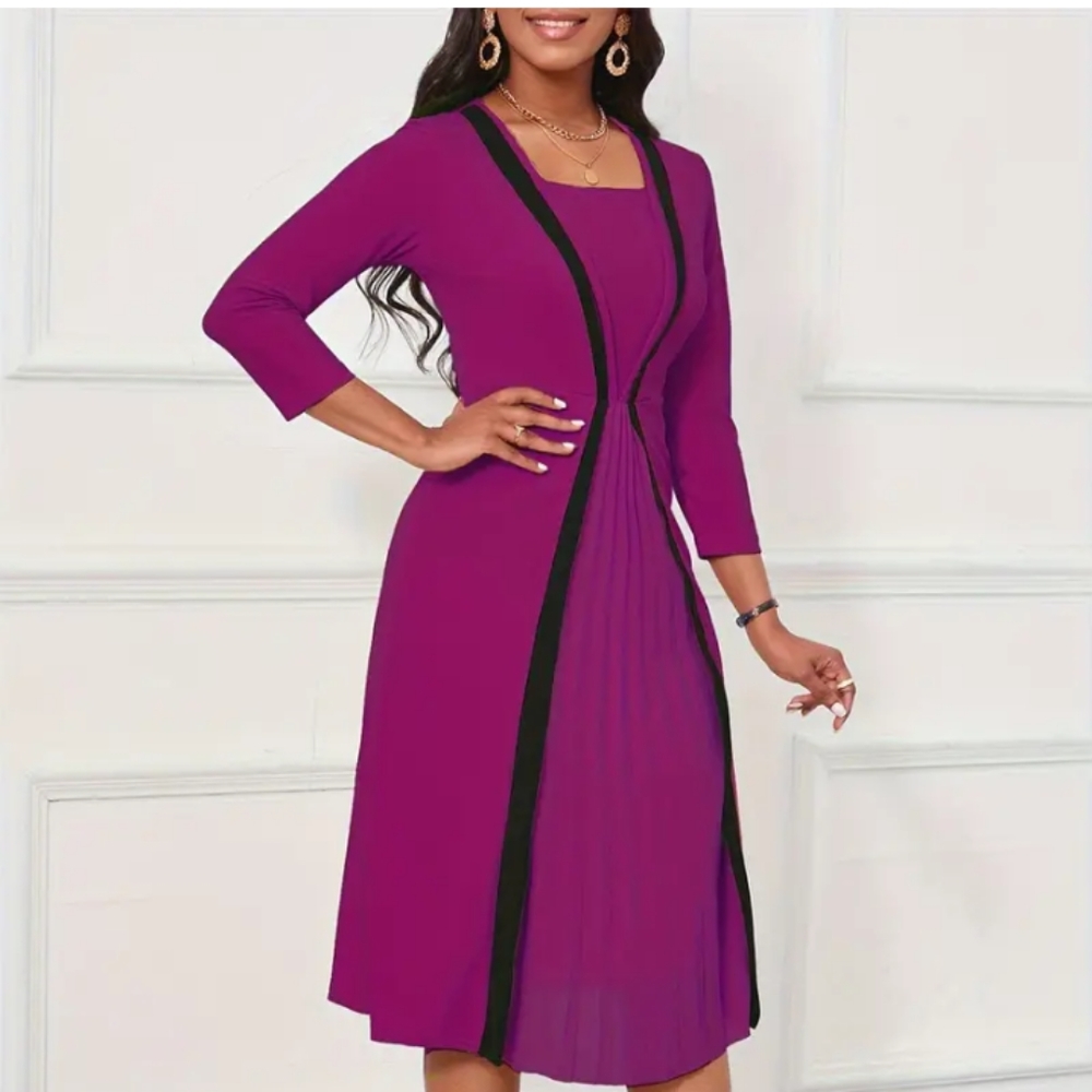 NWOT contrast trim pleated aline dress size 2XL purple
